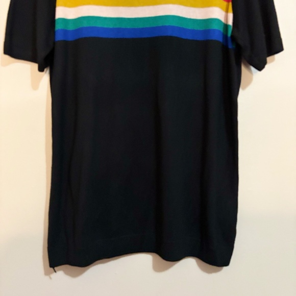 Black Short Sleeve Knit T-Shirt Sweater w Rainbow Stripes - Picture 7 of 12